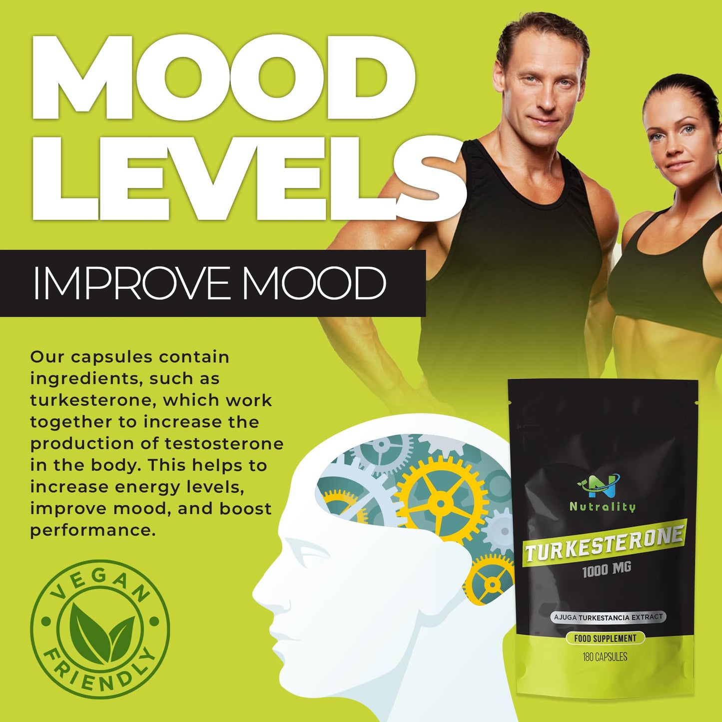 Nutrality Turkesterone Supplement 1000mg | Muscle Building, Recovery & Mood Boost | Strength Enhancer, Immune Support, Ajuga Turkestancia Extract |180 Day Supply Capsules, Vegan