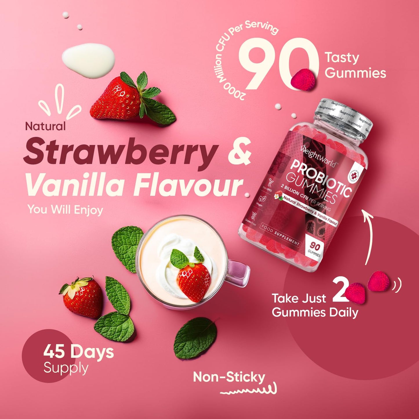 Probiotic Gummies with Prebiotic - 90 Tasty & Vegan Gummies - 2000 Million CFU - Spore-Forming Bacillus Coagulans & Inulin - Gut-Friendly Pre and Probiotics - Digestion Supplement for Women & Men