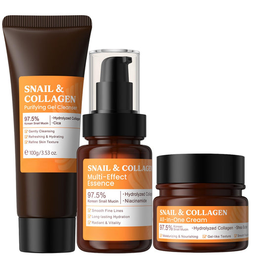 ISBEAUSOLS Snail Collagen Skincare Set 3 PCS, Skin Care Sets & Kits for Moisturizing & Nourishing, Snail Mucin Cleanser & Essence & Cream, Skincare Gift Set for Women, Suitable for Various Skin Types