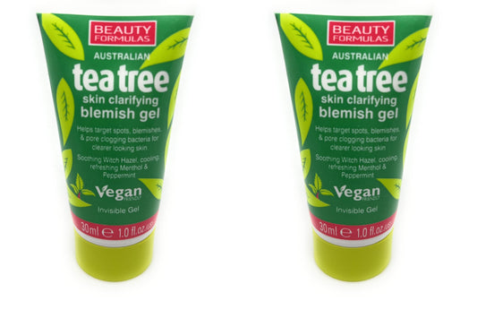 Generic 2 x Australian Tea Tree Skin Clarifying Blemish Gel, Cooling Refreshing Menthol and Peppermint, invisble gel, 2x30ml