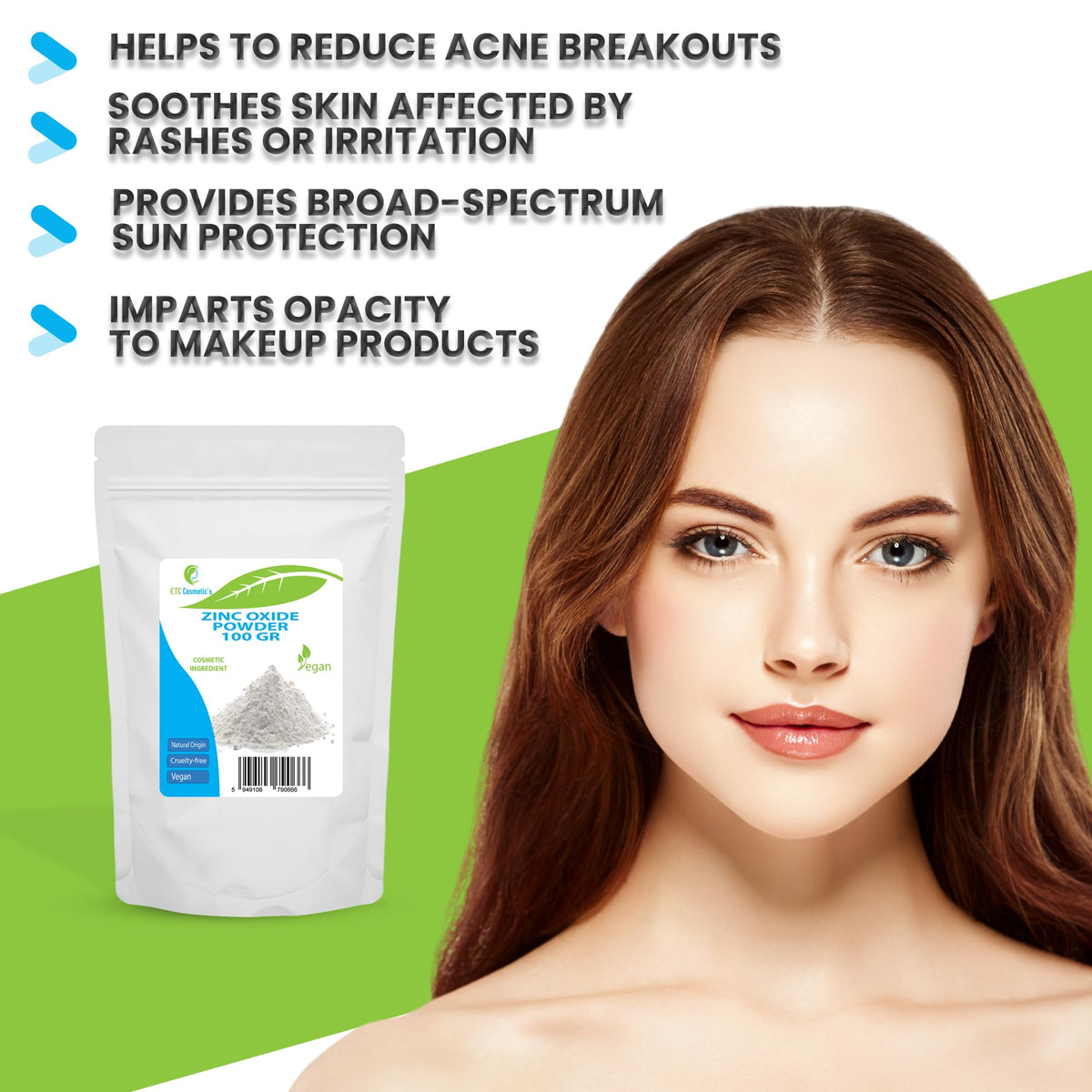 ETC Cosmetic`s Zinc Oxide Powder - 100 gr - Cosmetic Ingredient, high Purity Material, Non-Nano