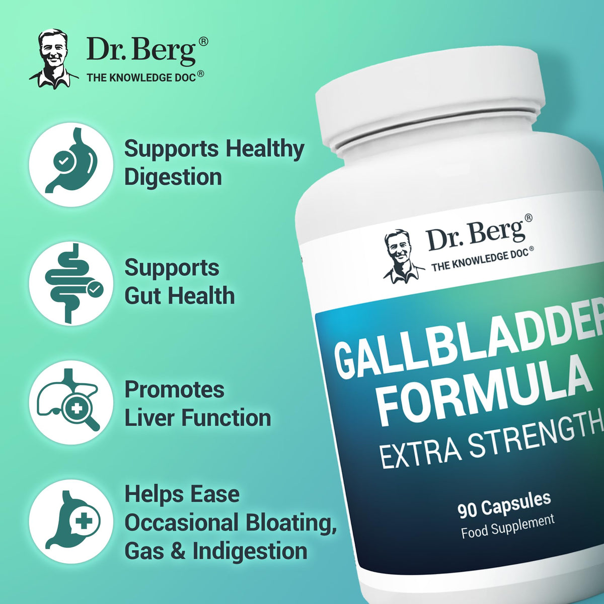 Dr. Berg Nutritionals Dr. Berg's Gallbladder Formula Extra Strength - Promotes Digestive Comfort & Improved Absorption of Nutrients & More Satisfied After Meals - 90 Capsules