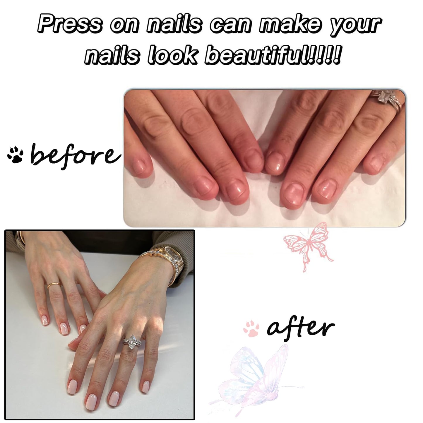 EONFAVE French Tip Nails - 24Pcs Square False Nails Short - Nude Pink Press On Nails - Stick on Nail French Tip - Full Cover Acrylic False Nail & Accessories Art for Women