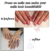 EONFAVE French Tip Nails - 24Pcs Square False Nails Short - Nude Pink Press On Nails - Stick on Nail French Tip - Full Cover Acrylic False Nail & Accessories Art for Women