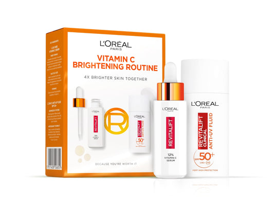 L'Oréal Paris Revitalift Clinical 12% Pure Vitamin C Serum (30ml) & SPF 50+ Invisible Fluid (50ml) Duo for Face, Antioxidant Protection, Brighter Smoother Skin, UV Protection