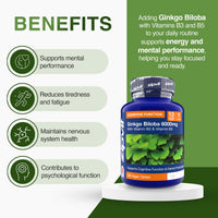 Zipvit Ginkgo Biloba 6000mg with Vitamins B3 & B5, 360 Vegan Tablets, Supports Memory, Focus, Brain Health & Cognitive Wellness, Standardised 50:1 Leaf Extract, 12 Months Supply.