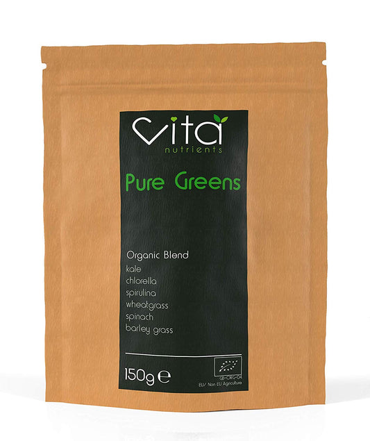 Vita Nutrients Pure Greens Superfood Powder 150g - Premium Organic Blend of 6 Plant Based Super Greens - Vegan & Gluten Free - Vitamin Fibre & Mineral Rich Formula - Made in The UK