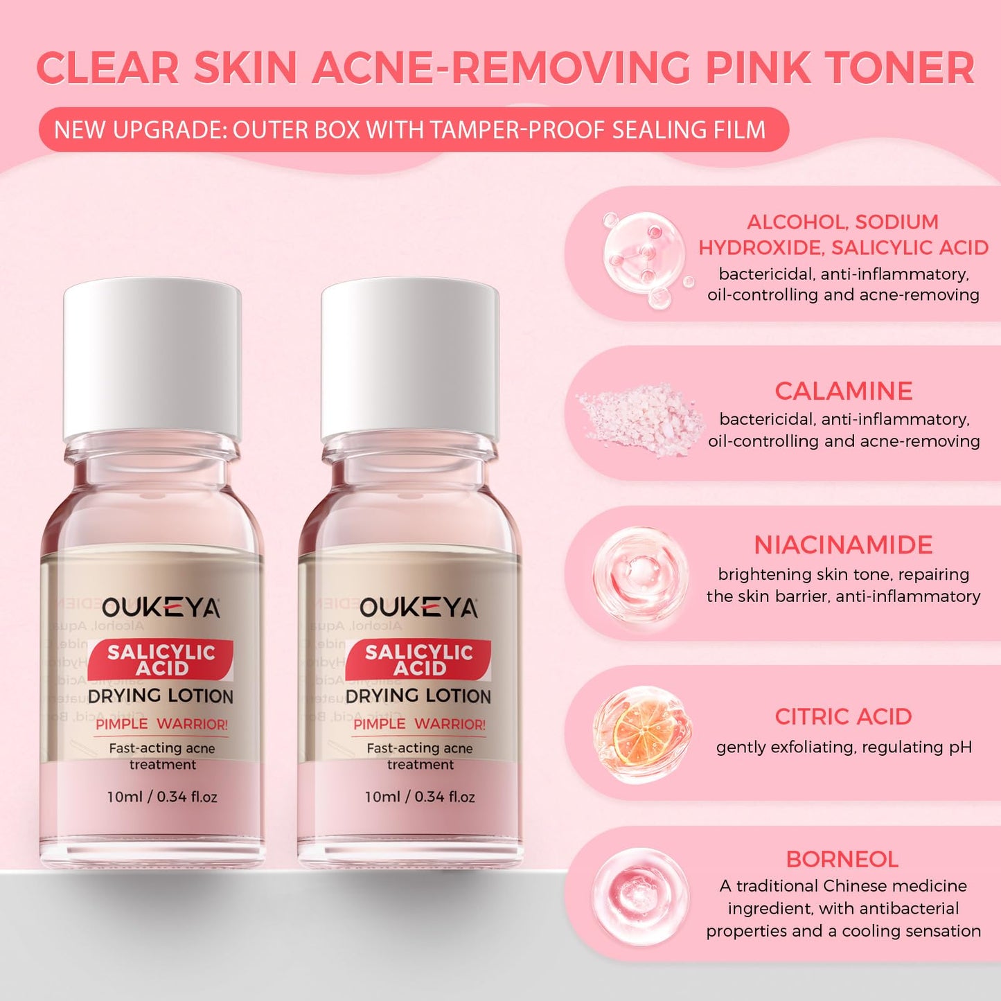 OUKEYA Spot Drying Lotion for Spots 2 x 10ml, Acne Care for Face with Salicylic Acid & Niacinamide, Oil Balancing, Pore Refining, for Acne-Prone and Oily Skin