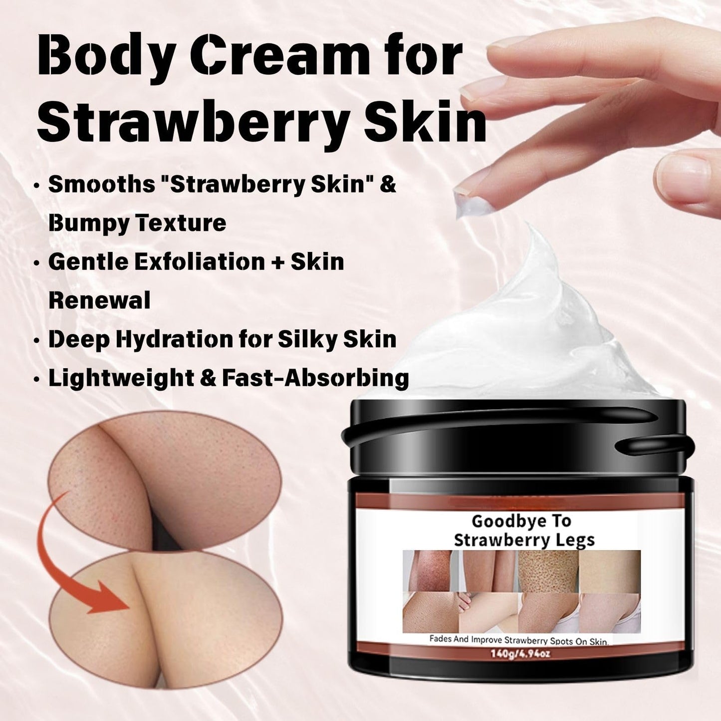 Strawberry Legs Treatment Cream – Body Cream for Strawberry Skin, Dry Skin Moisturiser with Exfoliating & Smoothing Formula, Foot Product for Very Dry Feet, Body Skin Care Lotion for Women & Men