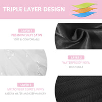 Aquior Shower Cap,Extra Large Triple Layer Bathing Cap with Dry Hair Function for Women Microfiber Terry Cloth Silky Satin 100% Waterproof Reusable Long Hair Bath Caps