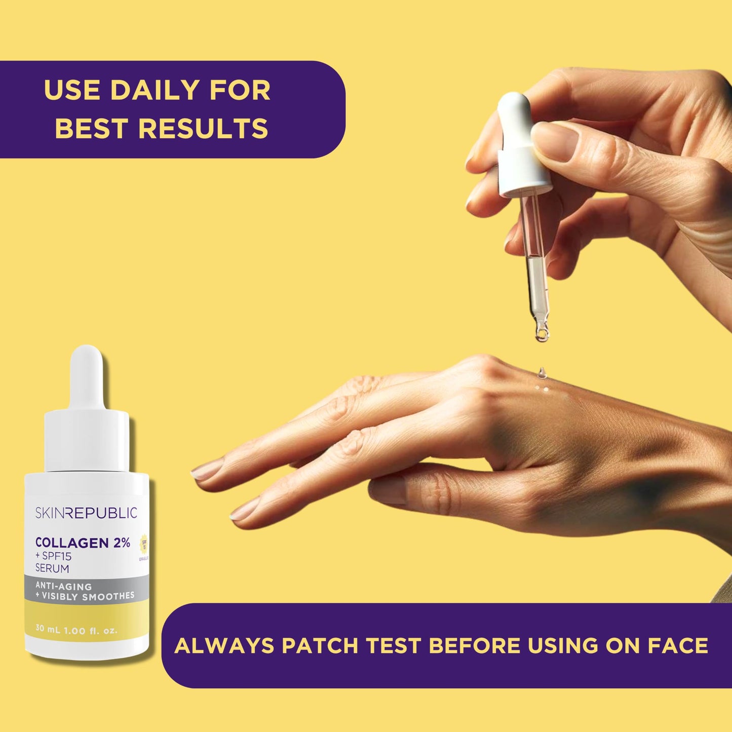 Skin Republic 2% Collagen SPF 15 Anti-Aging Serum to reduce fine lines and wrinkles, Helps keep skin plump and firm for a youthful look (30ml)