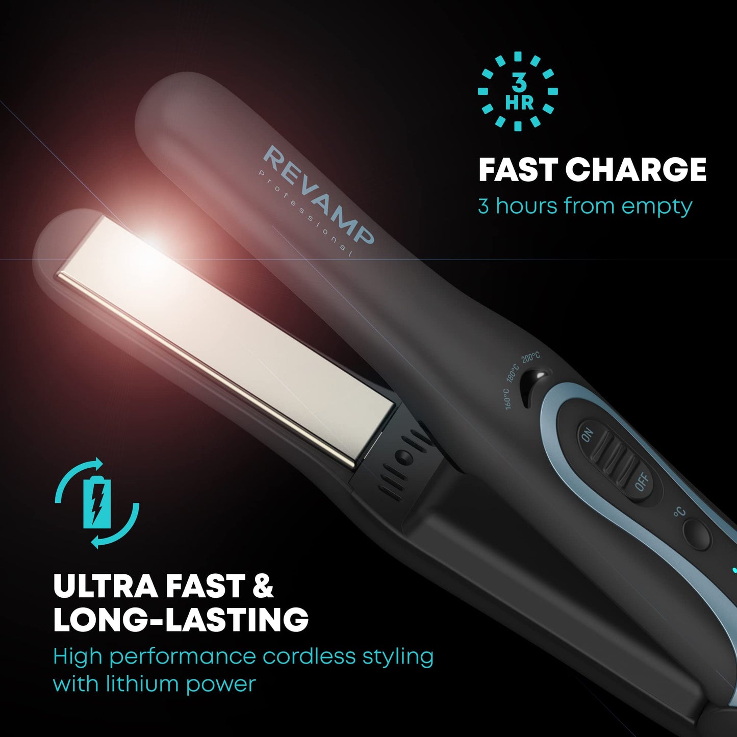 REVAMP Progloss Liberate Shine Cordless Straightener, Ceramic Compact Straightener with Lithium-Ion Technology for Frizz-Free Hairstyles, Infused with Smooth Keratin, Argan and Coconut Oils, Black