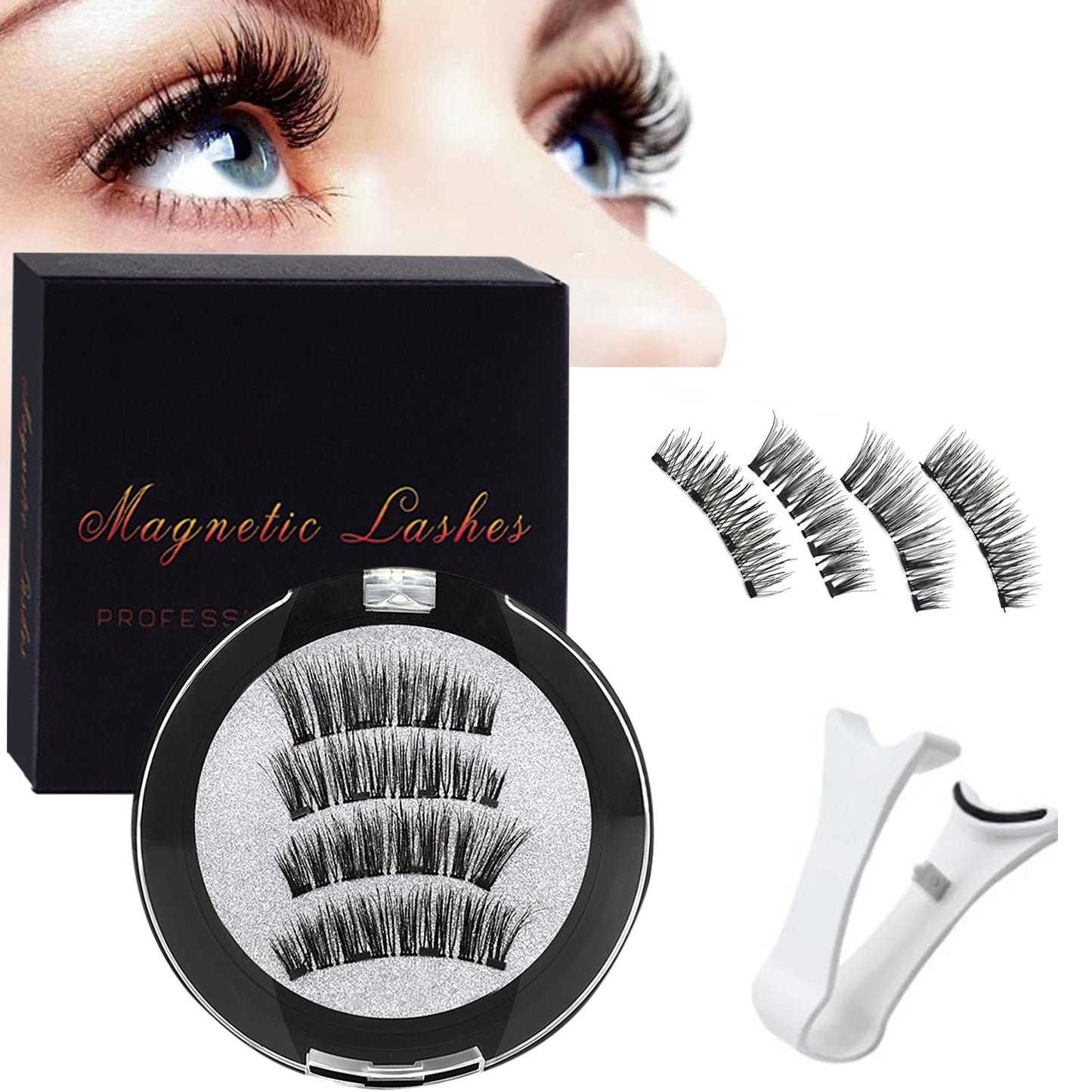EONFAVE Magnetic Eyelashes Natural Look - Magnetic Lashes No Glue or Eyeliner Needed - Magnetic False Eyelashes with Applicator - Natural Look Reusable Magnetic Eyelashes - Easy to Wear and Remove