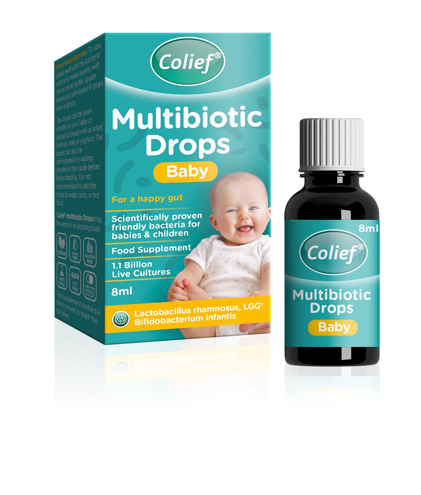 Colief Multibiotic Drops Baby| 2 Probiotic Strains Lactobacillus Rhamnosus &Bifidobacterium Infantis | Suitable from Birth |1.1 Billion Live Cultures for Newborns | 8ml (1)