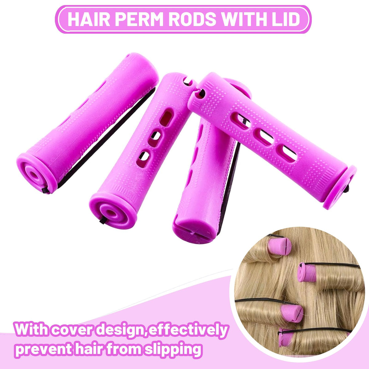 Honicemar 30 Pcs Perm Rollers Set for Long & Short Hair - 0.74 Inch Large Cold Wave Rods, DIY Curling Tools for Natural Hairstyles, Hair Curling Rods for Home or Salon Styling