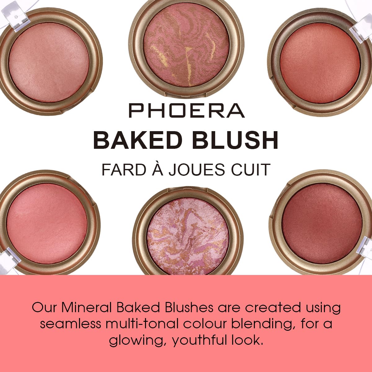 Phoera Baked Powder Blush – Richly Pigmented & Buildable, Multi-Tonal Mineral Blush for a Youthful Glow, Satin & Shimmery Shades, Available in 6 Shades (205 Sunset, One Size)
