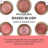 Phoera Baked Powder Blush – Richly Pigmented & Buildable, Multi-Tonal Mineral Blush for a Youthful Glow, Satin & Shimmery Shades, Available in 6 Shades (205 Sunset, One Size)