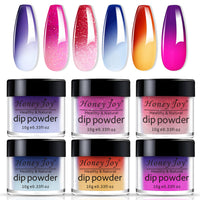 Honey Joy 6 Box/Set Temperature Mood Changing Colors Fine Dipping Powder Dip Powder Color Collection, Sun Orange/Yellow, Rose Pink/White Glitter, Green Blue Purple (W-3-1-2-8-10-17-10g/box) …