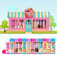 Beauty4Britain Kids Lip Balm Set Sweet Shop - 12 Different Dessert Flavours, Beeswax & Coconut Oil, Colourless, for Girls and Boys