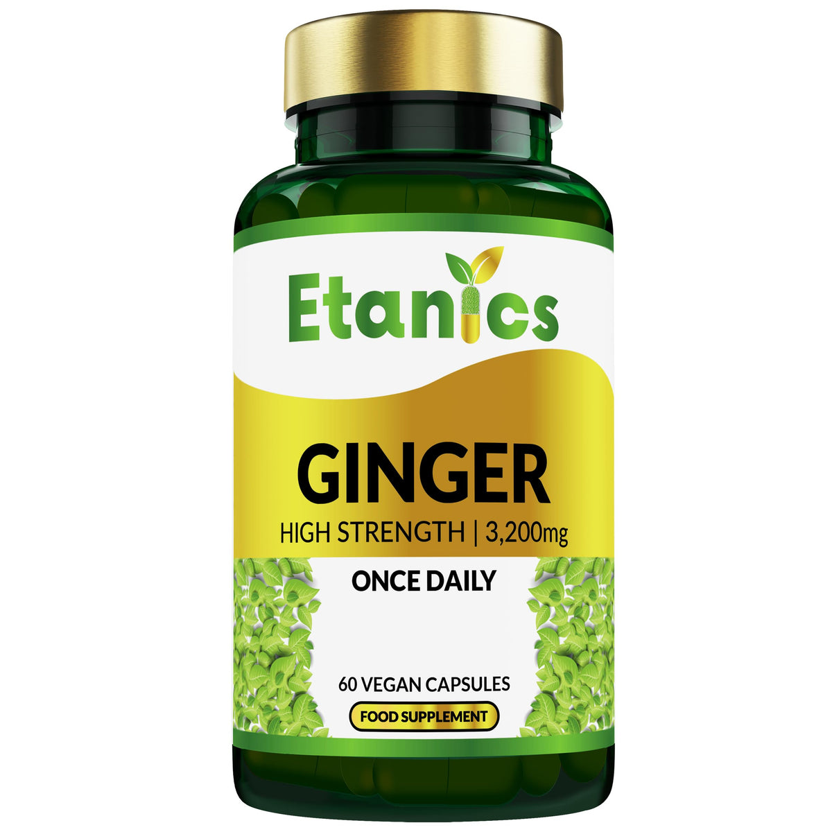 Etanics Ginger Capsules |High Strength 3200mg Ginger Root Extract Supplement | for Sickness, Nausea & Joint Pain |Suitable for Vegetarians and Vegans - Made in The UK