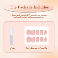 Generic Short Oval False Nails with Glitter Gold Edge - French Style Press On Nails Set in Nude for Women, Includes Art Accessories and Applicator Tool for Short Square and Round Shapes