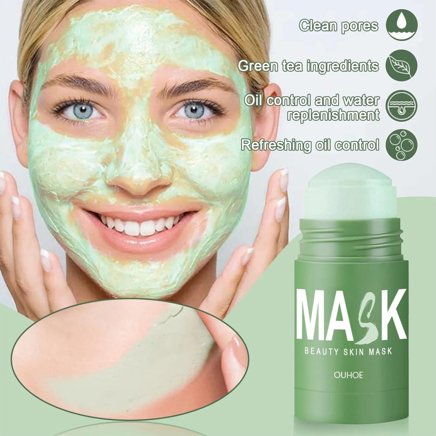 Tianyue Green Tea Mask Stick, Green Tea Deep Cleanse Mask, Blackhead Remover Mask, Green Tea Extract Deep Cleansing and Moisturizing, Shrinking Pores, Suitable for Men and Women, All Skin Types.