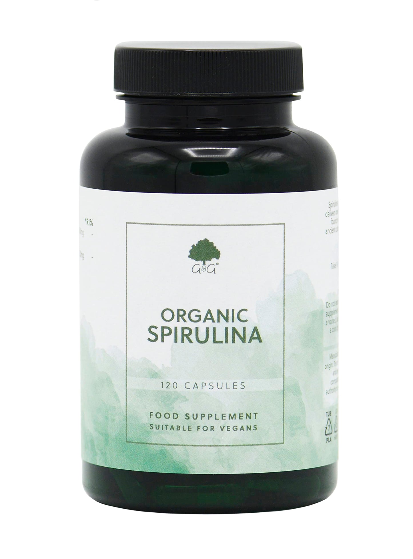 Organic Spirulina Capsules | 500mg of Spirulina per Capsule | 120 Vegan Capsules | Organically Grown in The Mongolian Plateau | G&G Vitamins