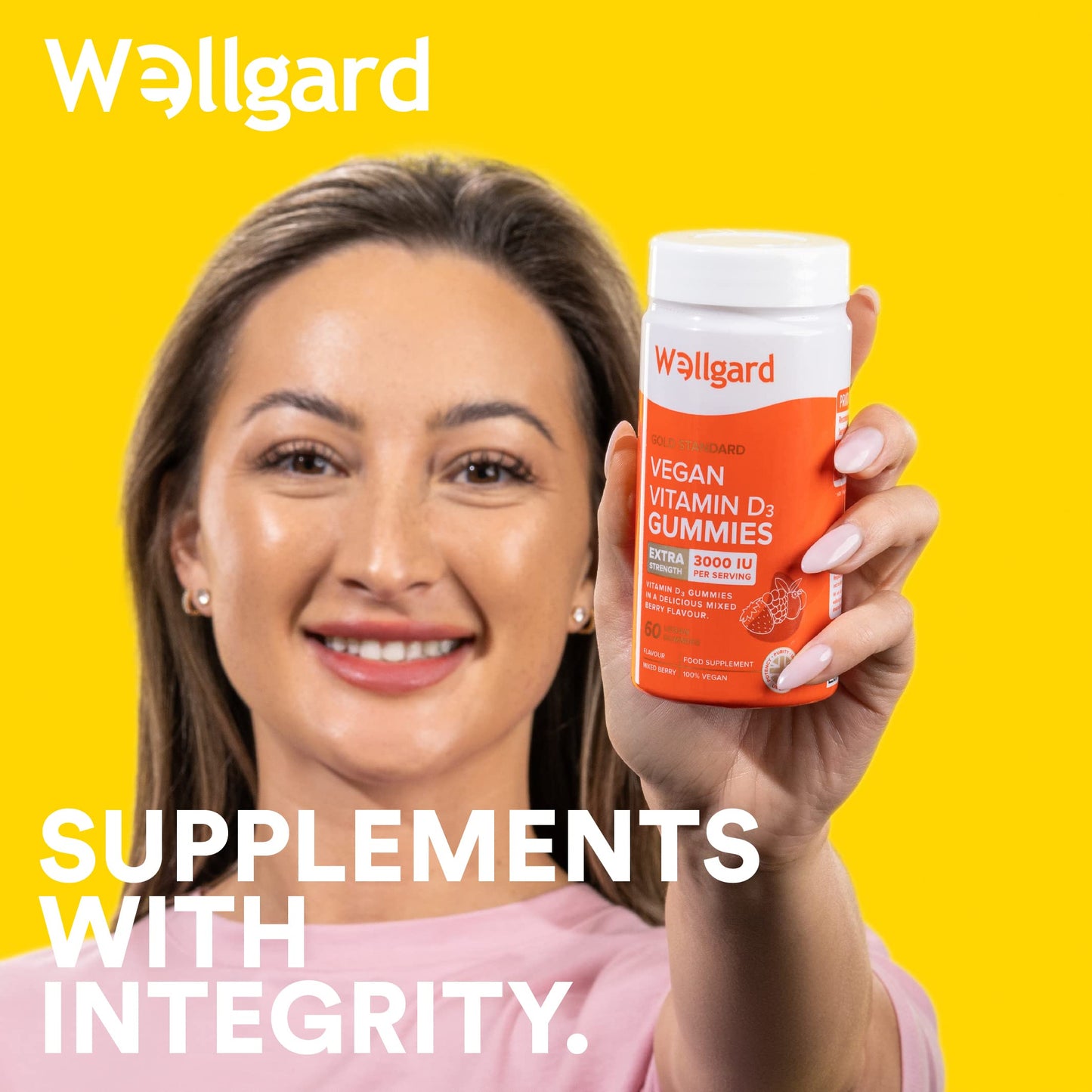 Wellgard High Strength Vitamin D3 Gummies 3000 IU - 60 Vegan Vitamin D Gummies Adults, Chewable Vitamin D, Mixed Berry Flavour