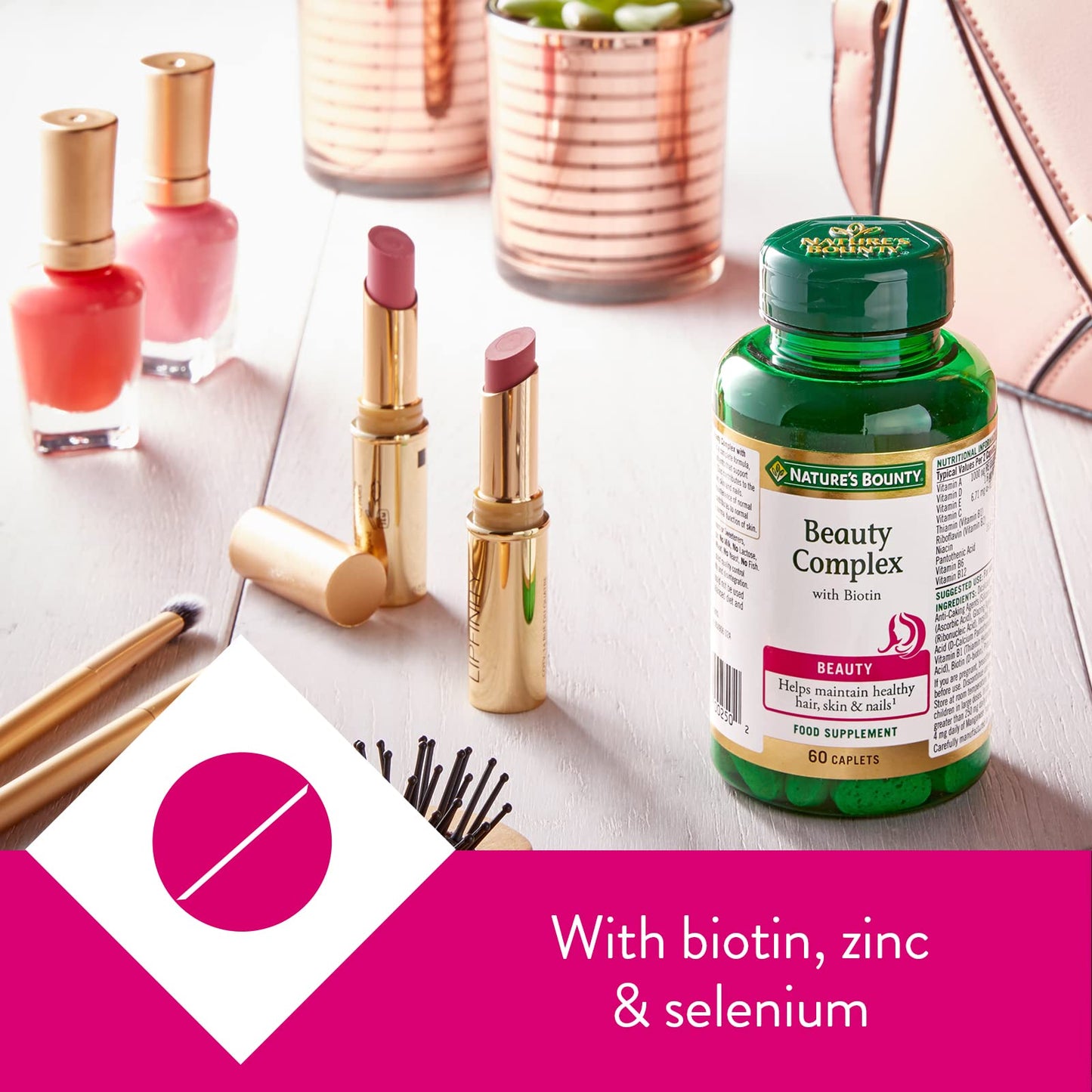 Nature's Bounty Nature’s Bounty Beauty Complex with Biotin, Pack of 60 – Supports Hair, Skin, Nails - Collagen with Vitamins A, C, E – Vegetarian, Vegan