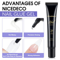 Nicedeco Nail Glue Gel 22ml, Gel Nail Tips Glue, Clear, High Viscosity, Multi-functional, Strong Adhesion, Easy to Use, Long-lasting, Upgraded Formula