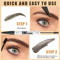 ELALRAU Eyebrow Pencil with Eyebrow Gel, 2-in-1 Microblading Eyebrow Pen and Brow Gel with 4 Fork Tip & Precise Brush-Tip for Fuller-Looking Defined Brows, 24H Wear, Waterproof & Smudge-proof, Brown