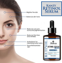 KANZY HAIR AND BEAUTY Kanzy Retinol Serum for Face 2.5% Retinol with Hyaluronic Acid, Vitamin E & Jojoba Oil 30 ml Anti Aging & Anti Wrinkle Serum for Scars, Dark Spots & Fine Lines Moisturizing Face Serum for Women & Men