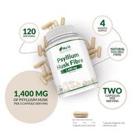 Psyllium Husk Fibre Supplement - 1400mg per Serving - 240 Vegan Capsules - Natural Soluble Prebiotic Fiber from Plantago Ovata Seeds - Made in the UK - Nu U Nutrition