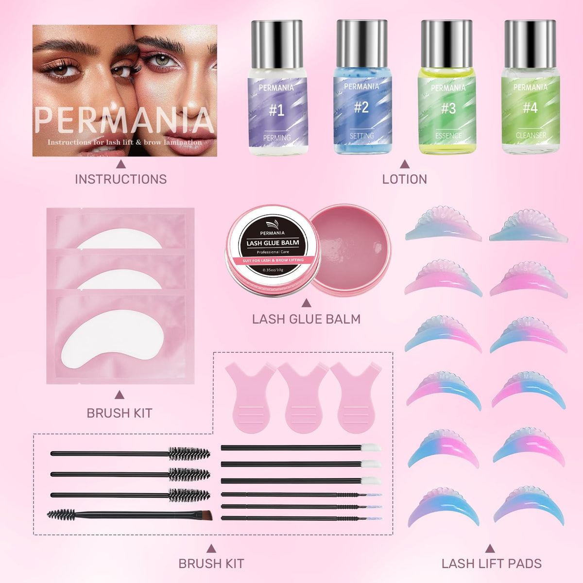 PERMANIA Lash Lift Kit, Lash Lift at Home, Gentle Formula Eyelash Perming Kit & Brow Lamination Kit, Up to 4 Weeks Curl, for Salon and Home Use