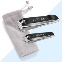 Ithyes Nail Clippers Nail Cutter Set Toenail Fingernail Clippers Kit for Thick Nails Stainless Steel Sharp Sturdy Trimmer for Men & Women, Set of 2 Black-siliver
