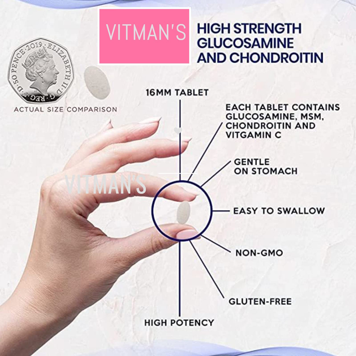 VitMan Nutrition Glucosamine and Chondroitin High Strength - with MSM & Vitamin C - Glucosamine Sulphate Chondroitin Sulphate Complex - 90 Joint Anti inflammatory Tablets - Bone Care & Pain Relief Remedy