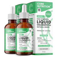 Liquid Chlorophyll Drops for Water - High Strength of 12,000mg per 2X 60ml Bottle at 4X Concentration - 4 Month Supply of Chlorophyll Liquid Drink - Made in UK by Core Nutrition (2X Pack)