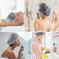 G2PLUS 100PCS Disposable Large Shower Caps - 50CM Plastic Elastic Bath Cap - Waterproof Hair Caps for Home Use, Hotel, Spa, and Hair Salon