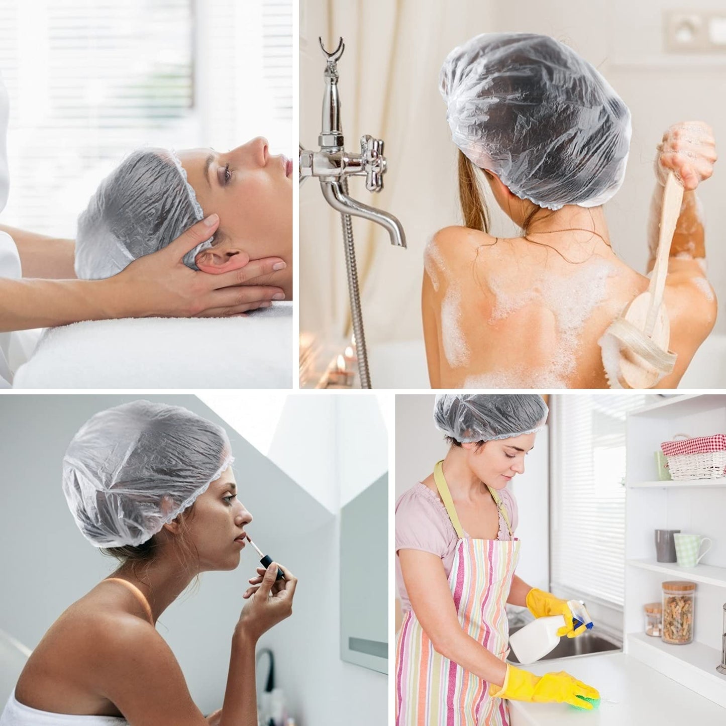 G2PLUS 100PCS Disposable Large Shower Caps - 50CM Plastic Elastic Bath Cap - Waterproof Hair Caps for Home Use, Hotel, Spa, and Hair Salon