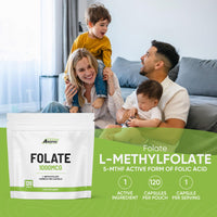 Freak Athletics Folate 1000mcg (L-Methylfolate) 120 Capsules, 5-MTHF Active Form of Folic Acid/Vitamin B9, UK Made