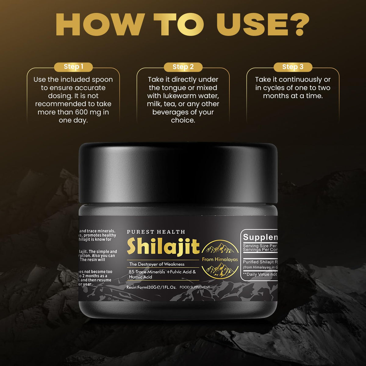 Purest Health 100% Natural Shilajit 30g - Premium Himalayan Resin - Rich in Fulvic & Humic Acid & 85 Trace Minerals - for Optimal Health