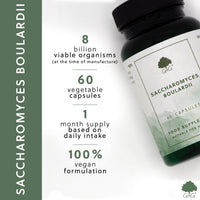 Saccharomyces Boulardii Supplement - Live Bacteria Supplement - 8 Billion Viable Organisms - 60 Vegan Capsules - Non-GMO, Made in The UK - G&G Vitamins