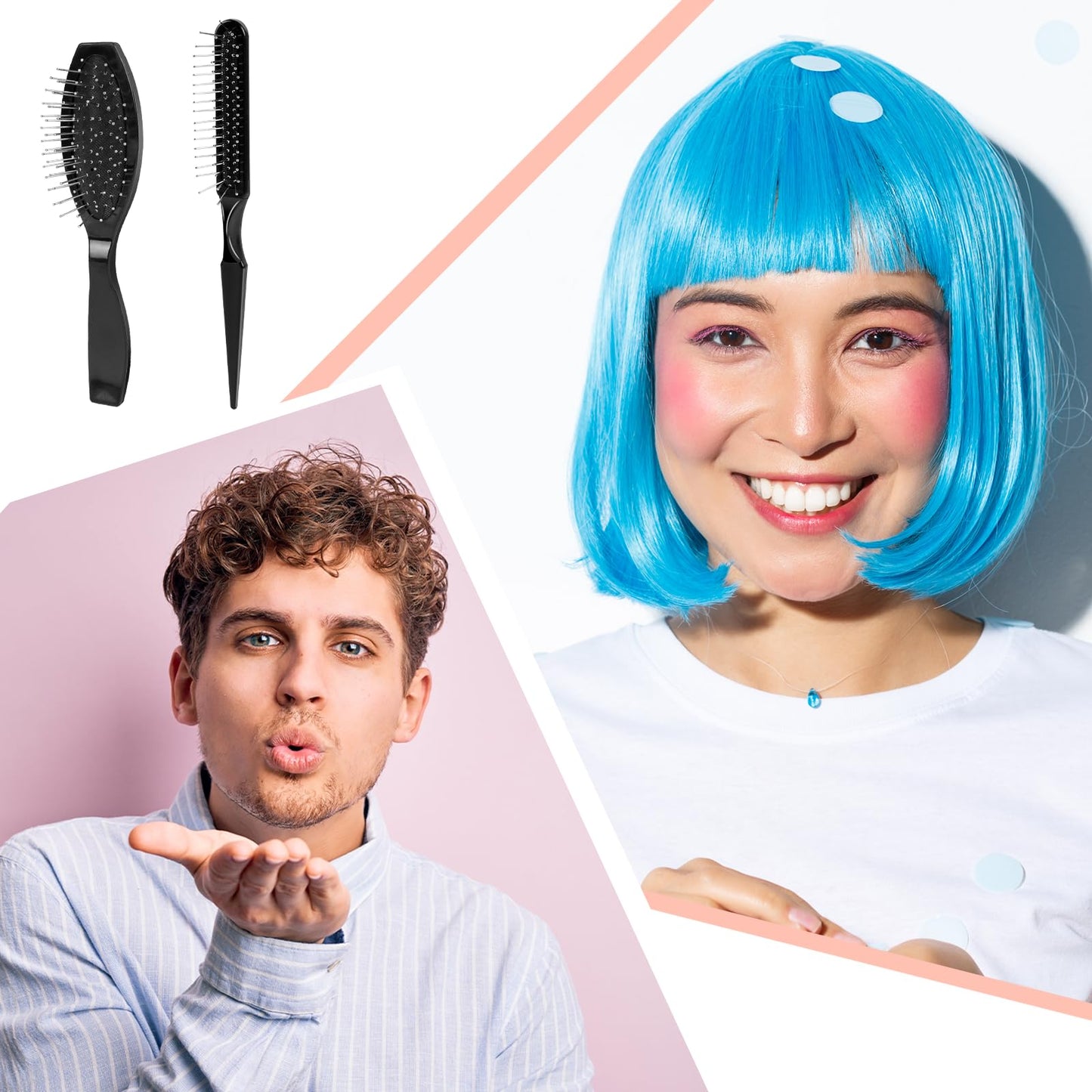 Mozeat Lens Wig Brush Set: Stainless Steel Wire Bristle Brush for Portable Synthetic Hair Wigs and Extensions