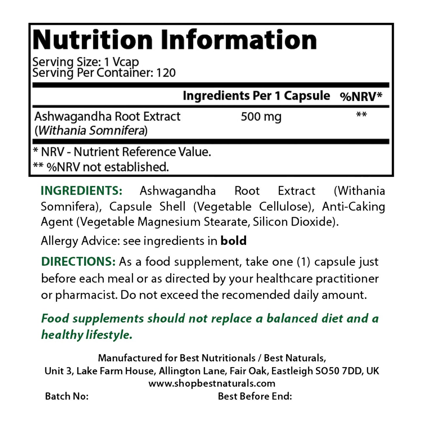 Best Naturals Ashwagandha 500 mg 120 Capsules (120 Count (Pack of 2))