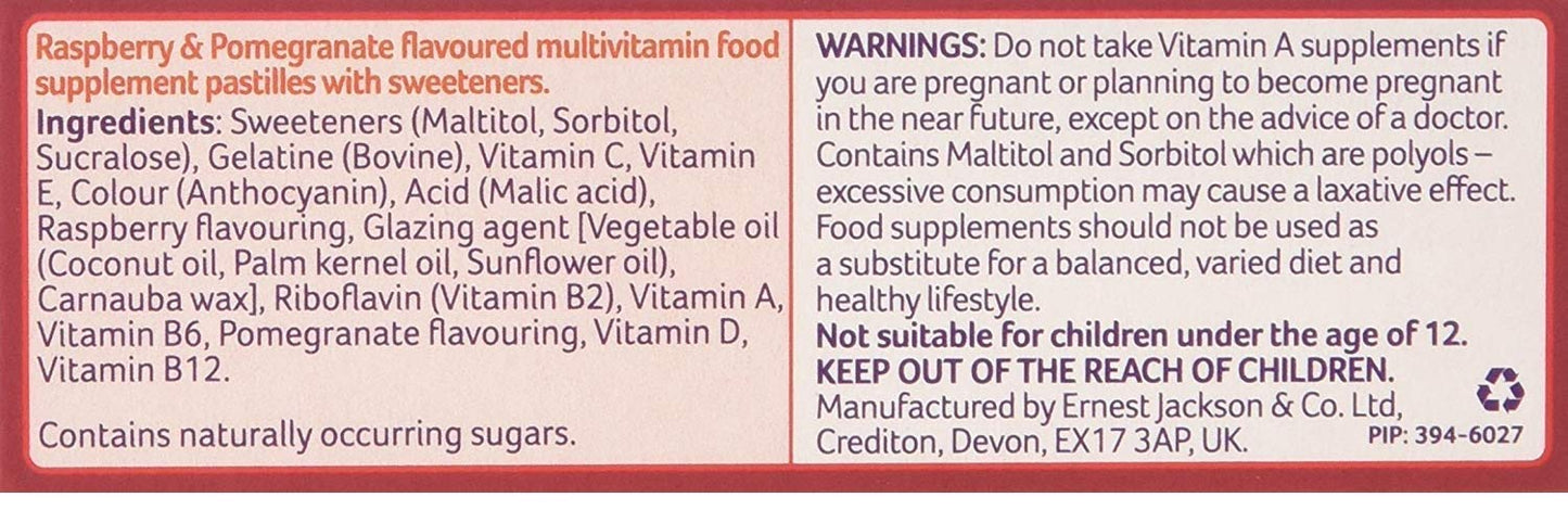 Bassett's 3 X Bassetts Raspberry and Pomegranate Adult Multivitamin Chewies - Pack of 30