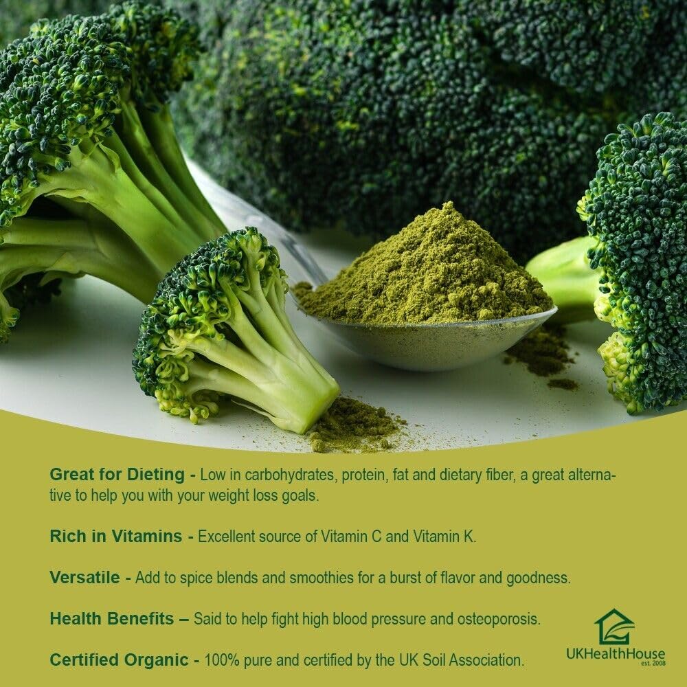 UKHealthHouse Broccoli Powder | Contains Activated Sulforaphane Supplement | Potent Antioxidant Content | Whole Broccoli Powder | 100% Natural & Pure (500g)