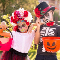 HAMOOM 8 Pack Halloween Face Temporary Tattoos Sugar Skull Floral Skeleton Web Red Roses Face Stickers Day of the Dead Make Up Stickers for Masquerade Carnival Cosplay Party