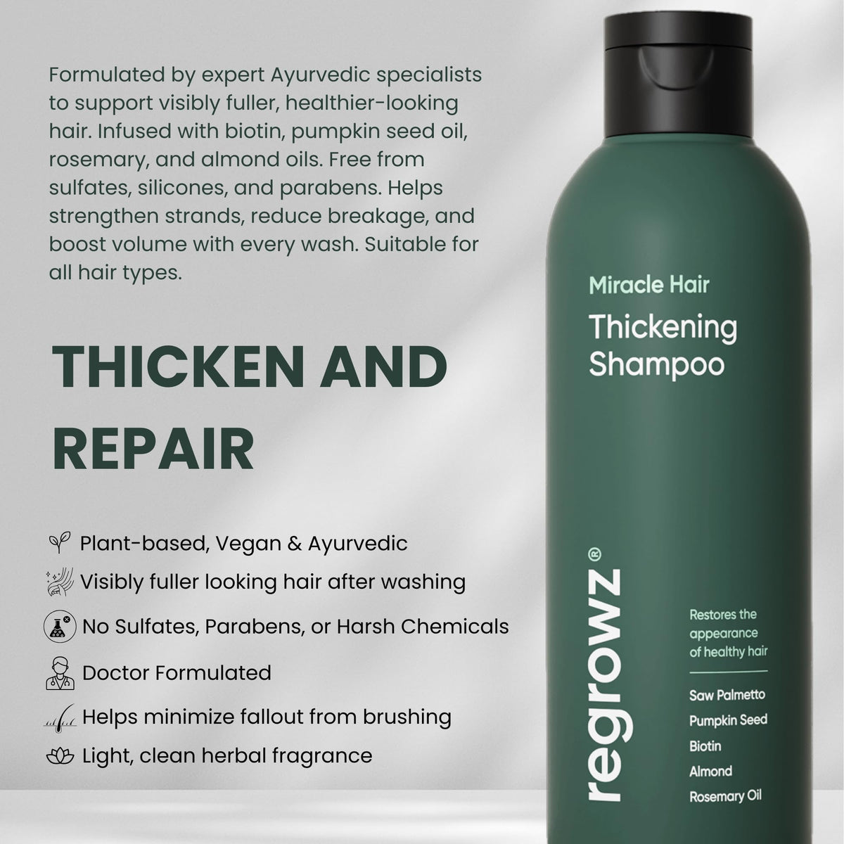 Regrowz Refresh & Balance Kit – Thickening Shampoo & Volumising Conditioner with Scalp Massager – Hair Thickening Treatment for Women & Men – 100% Natural & Sulphate-Free