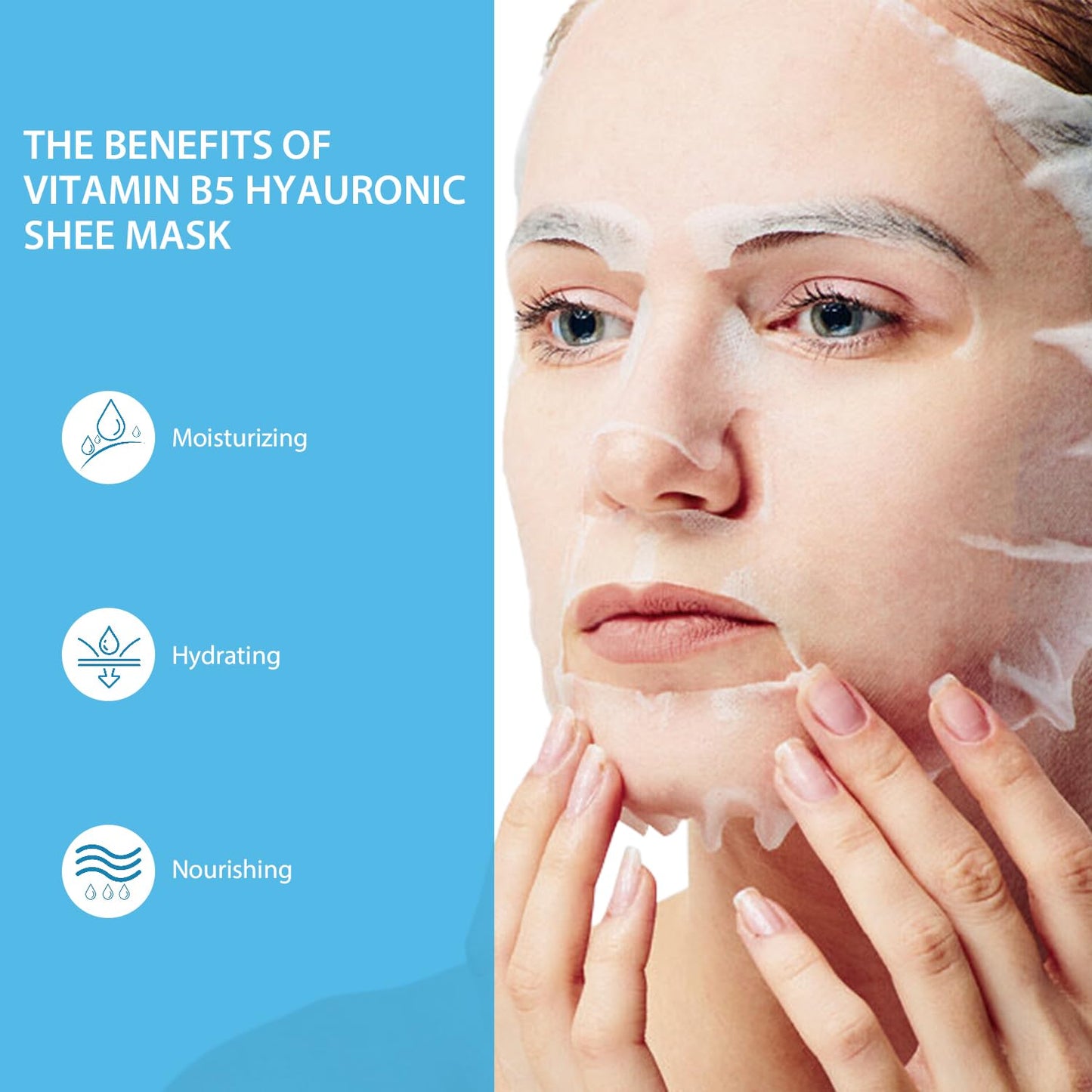 IREV Pack of 10 Hyaluronic Acid Face Masks Skincare with Vitamin B5, Daily Care Face Sheet Mask Hydrating Moisturizing Facial Mask Beauty Face Mask for All Skin