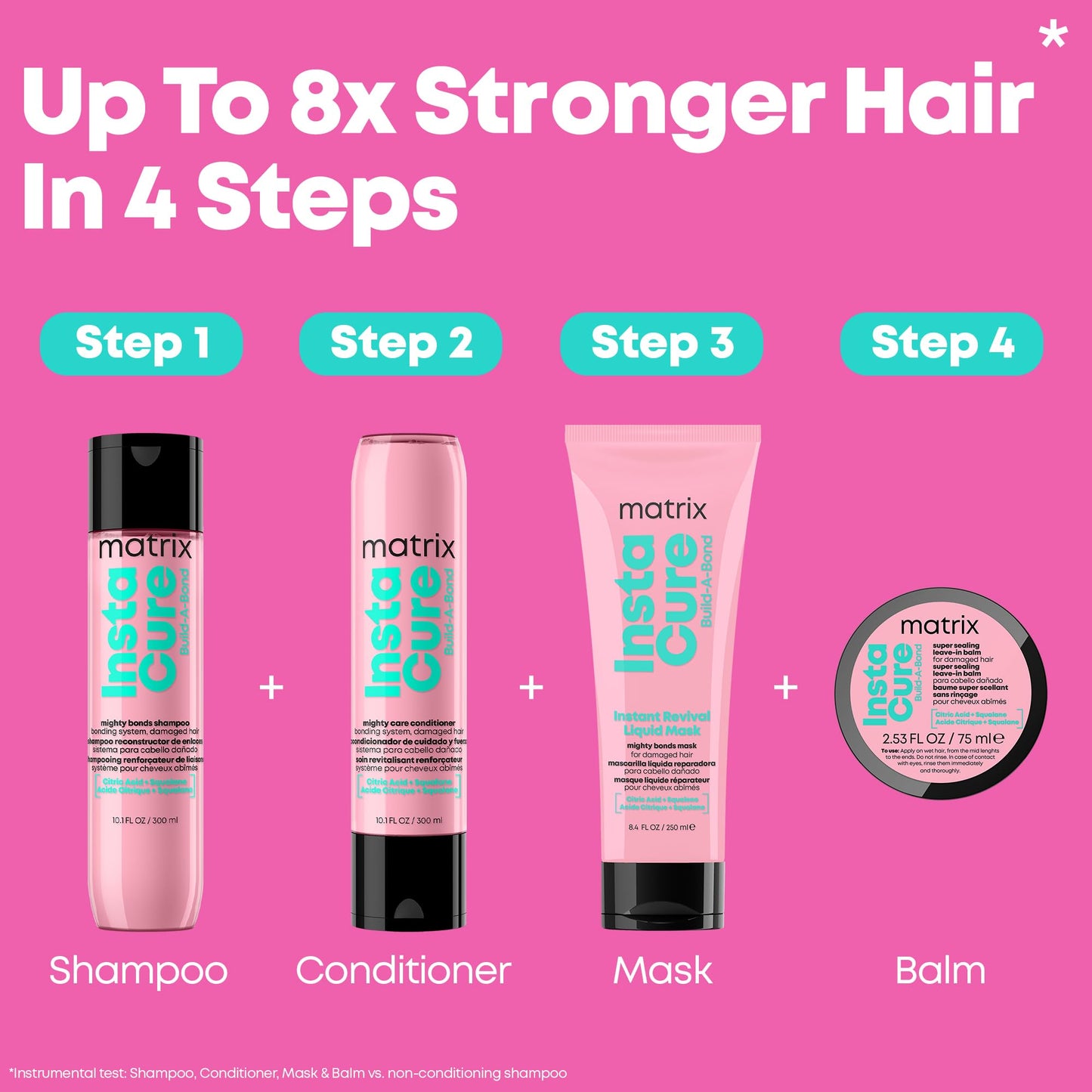 Matrix Instacure Build-A-Bond, Mighty Bonds Shampoo, Repairing Formula, For Damaged Hair, With Citric Acid and Squalane, Strengthens From the Inside, Smooths and Softens, 300ml